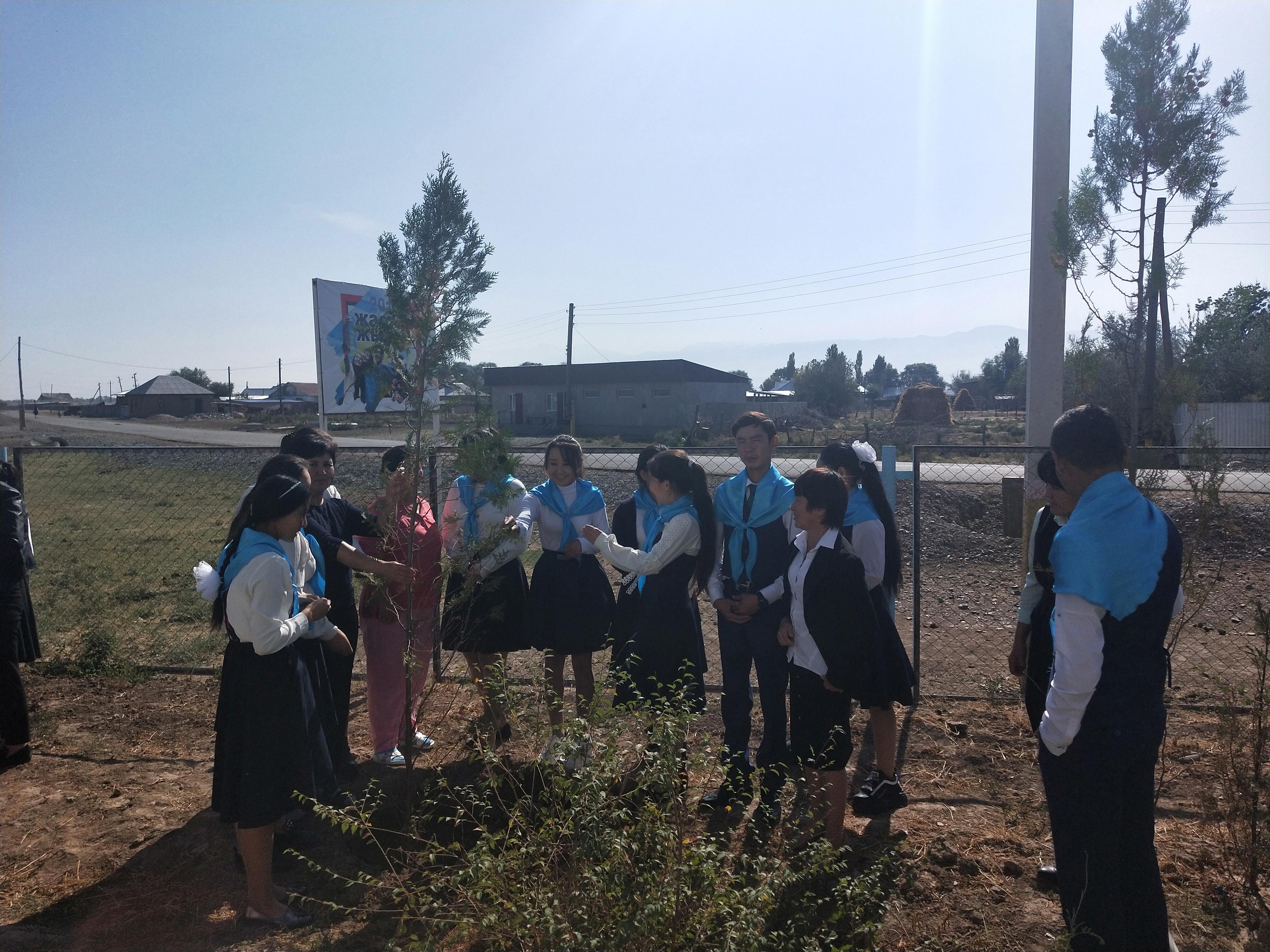 "Эко сағат" акциясы бойынша 1 сынып оқушылар мен 11 сынып оқушылары туя ағаш көшеттерін отырғызылды.