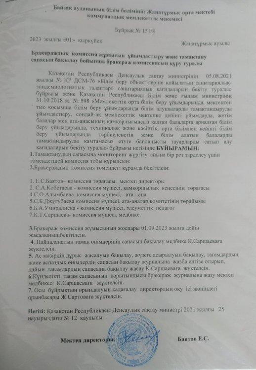 Бракераждық комиссия құру туралы