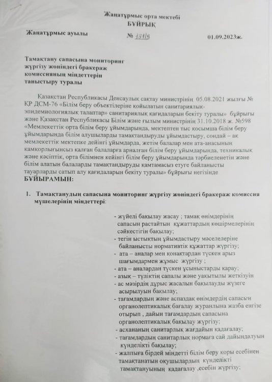 Тамақтандыру сапасына мониторинг жүргізу